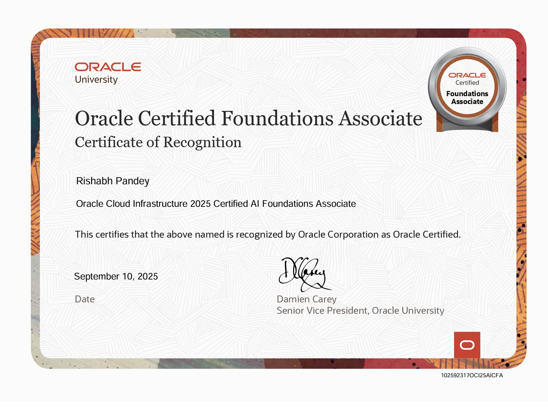 Oracle Cloud Infrastructure AI Foundations Associate Certificate