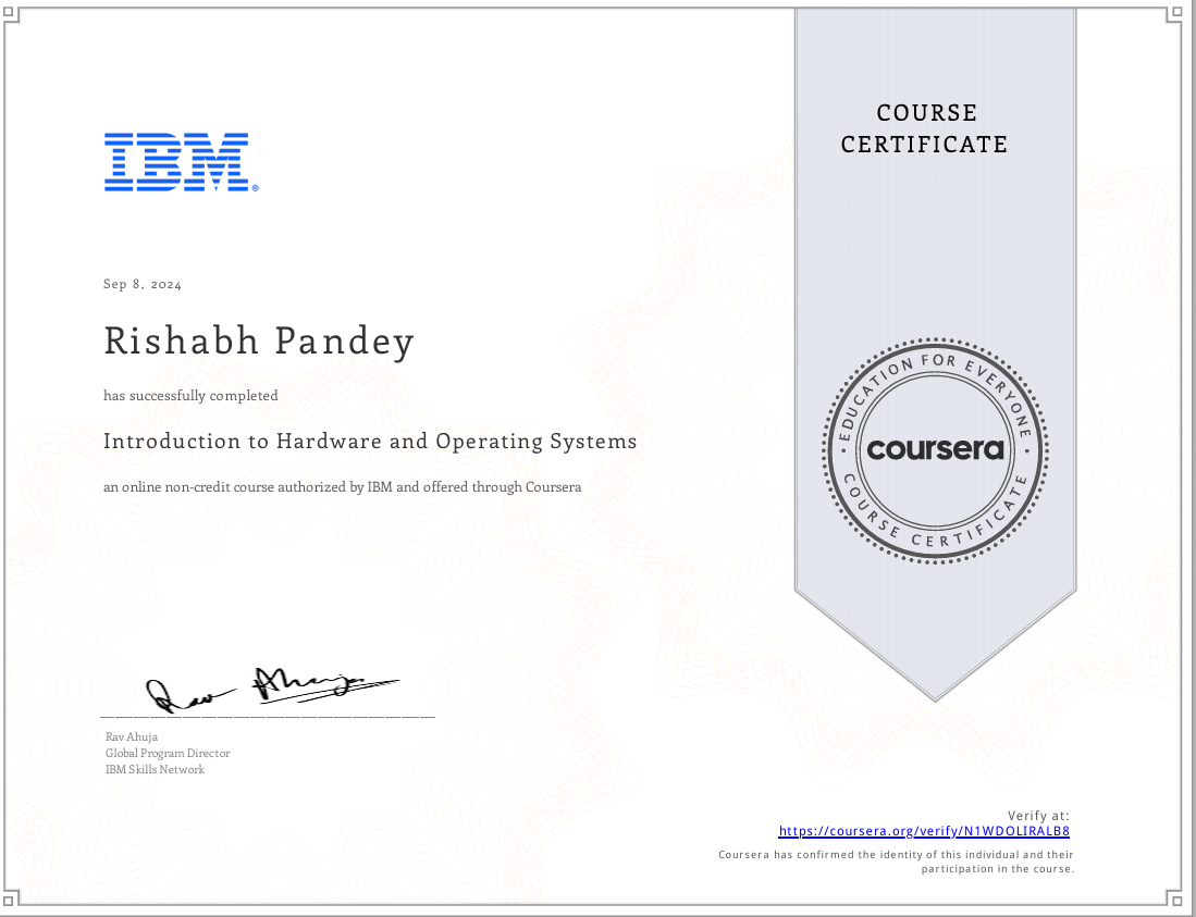 Introduction to Hardware and Operating Systems Certificate
